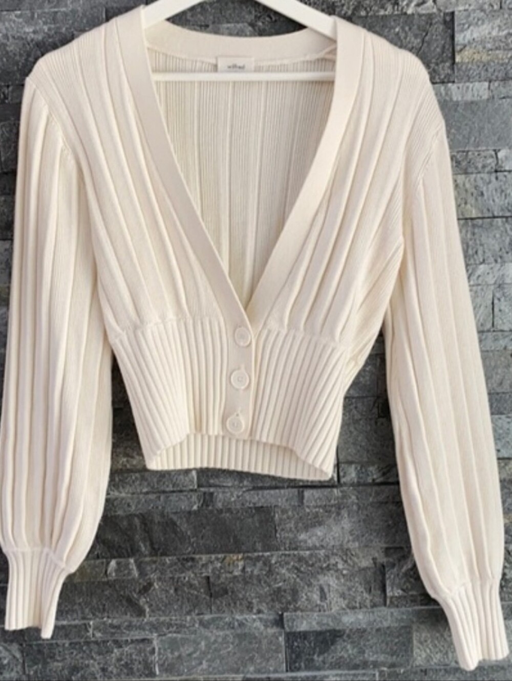 Wilfred Cream Ribbed V-Neck Button Front Cardigan